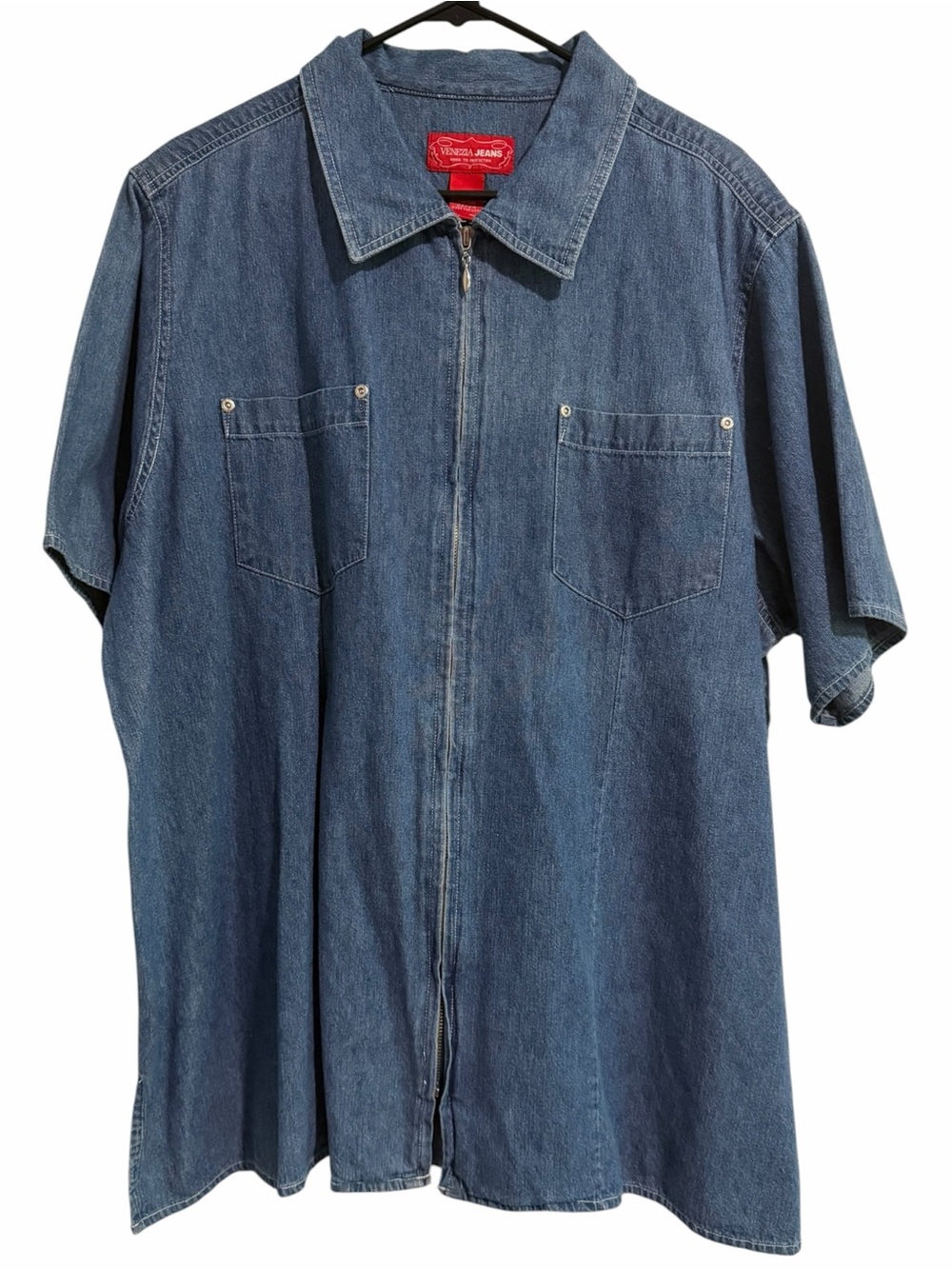 Vintage Venezia Jeans Denim Zip Front Shirt Women 22/24 Plus Size Short Sleeve